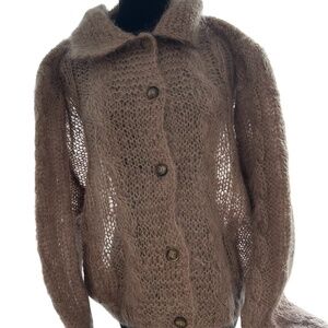 COUNTRY SHOP Mauve Neutral Made in Italy Mohair/Wool Cardigan Sweater sz L